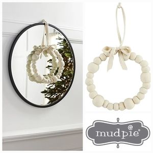 Mud Pie White Felt Pom Ball Wreath, 15" Dia